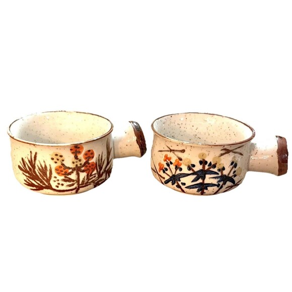 Takahashi Other - Vintage Takahashi Japan Stoneware Handled Soup Bowls Set of 2 Floral 1970s